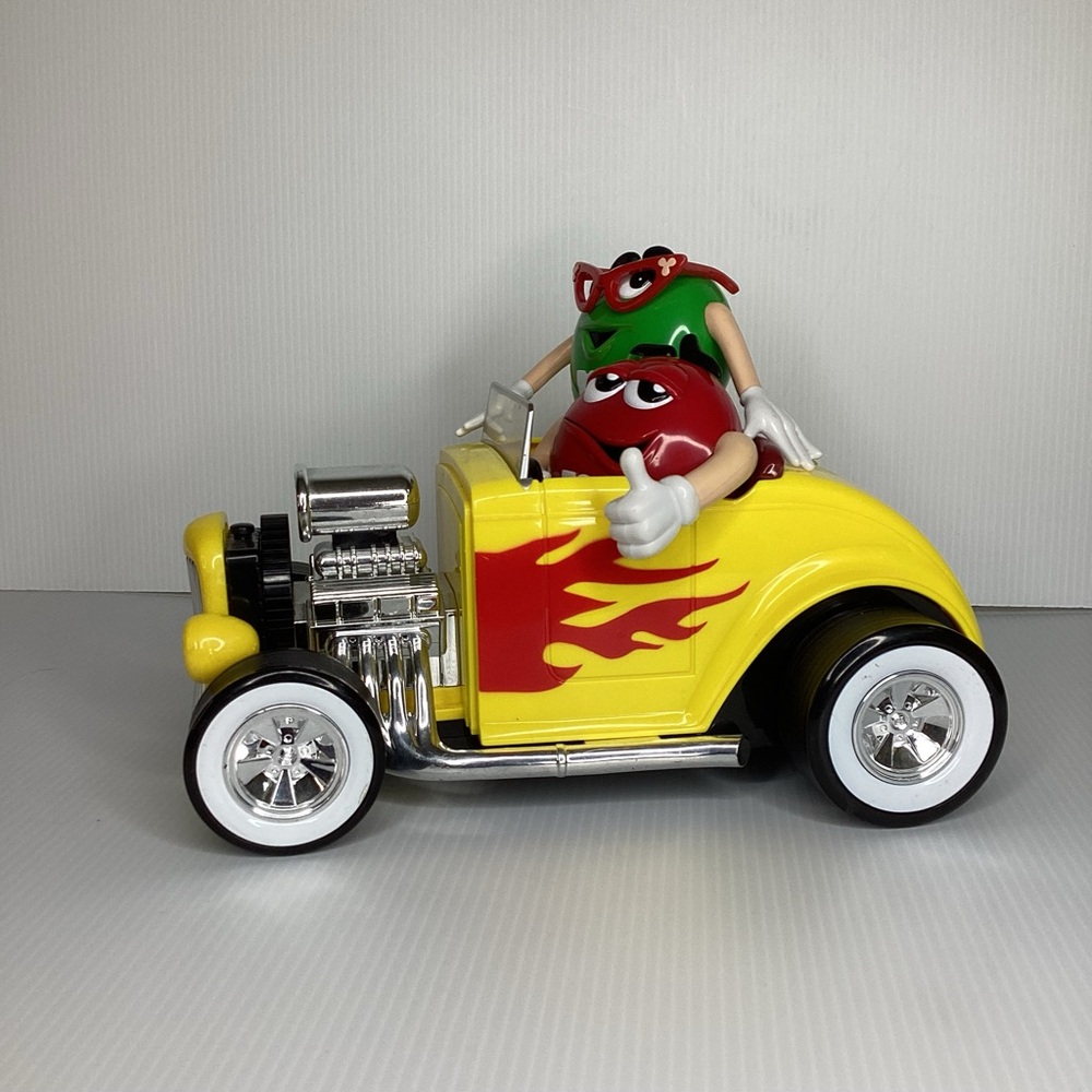 M&M's Rebel Without A Clue Yellow Ford Hot Rod Roadster Candy Dispenser Plastic